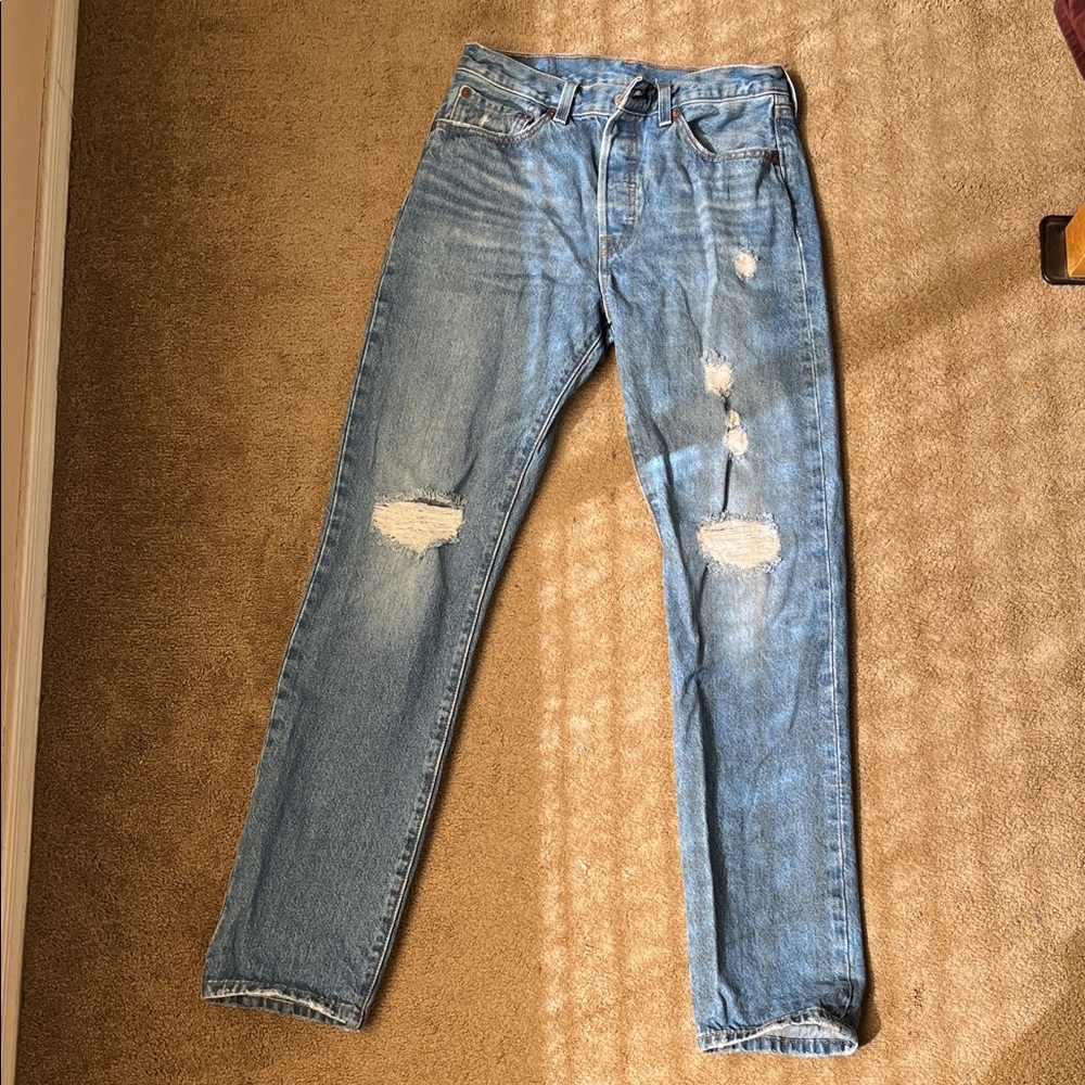Levi's Light Blue Distressed Straight Leg Jeans